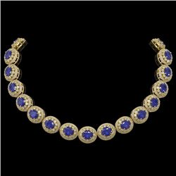 111.75 ctw Sapphire & Diamond Victorian Necklace 14K Yellow Gold