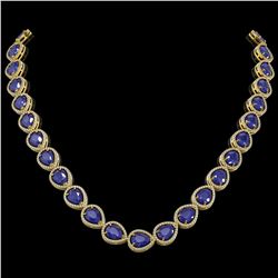 64.01 ctw Sapphire & Diamond Micro Pave Halo Necklace 10k Yellow Gold