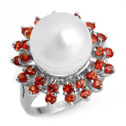 1.50 ctw Red Sapphire & Pearl Ring 18k White Gold