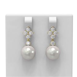 1.2 ctw Diamond & Pearl Earrings 18K Yellow Gold