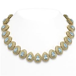 92.83 ctw Aquamarine & Diamond Victorian Necklace 14K Yellow Gold