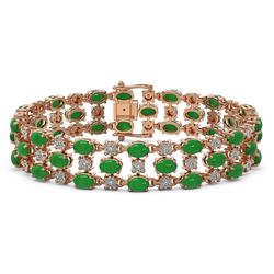 11.02 ctw Jade & Diamond Row Bracelet 10K Rose Gold