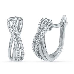 10kt White Gold Round Diamond Hoop Earrings 1/5 Cttw