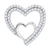 Image 1 : 10kt White Gold Round Diamond Double Nested Heart Pendant 1/2 Cttw