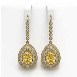 8.15 ctw Canary Citrine & Diamond Victorian Earrings 14K Yellow Gold