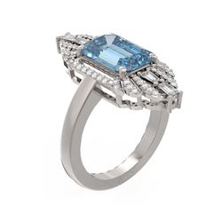 5.1 ctw Blue Topaz & Diamond Ring 18K White Gold