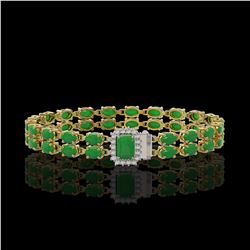 12.3 ctw Jade & Diamond Bracelet 14K Yellow Gold