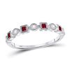 Image 1 : 10kt White Gold Princess Ruby Diamond Square Dot Milgrain Stackable Band Ring 1/8 Cttw
