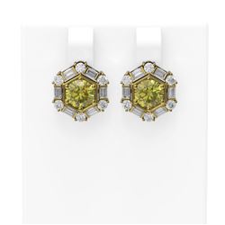 3.74 ctw Fancy Yellow Diamond Earrings 18K Yellow Gold