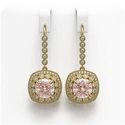 11.6 ctw Morganite & Diamond Victorian Earrings 14K Yellow Gold