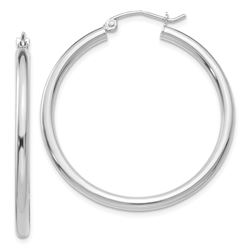 14k White Gold 35 mm Round Hoop Earrings