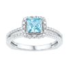 Image 1 : Sterling Silver Princess Lab-Created Blue Topaz Solitaire Ring 1.00 Cttw