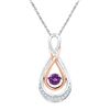 Image 1 : 10kt Two-tone Gold Round Lab-Created Amethyst Diamond Moving Twinkle Teardrop Pendant 1/20 Cttw