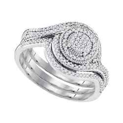 10kt White Gold Diamond Circle Cluter Bridal Wedding Engagement Ring Band Set 1/3 Cttw