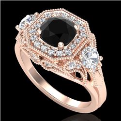 2.11 ctw Fancy Black Diamond Art Deco 3 Stone Ring 18k Rose Gold
