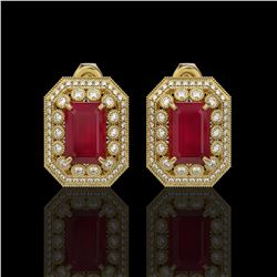 13.75 ctw Certified Ruby & Diamond Victorian Earrings 14K Yellow Gold