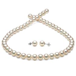 White Hanadama Japanese Akoya Pearl Jewelry Set, 7.5-8.0mm