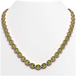 31.1 ctw Peridot & Diamond Micro Pave Halo Necklace 10k Rose Gold