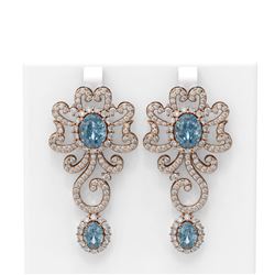 14.23 ctw Blue Topaz & Diamond Earrings 18K Rose Gold