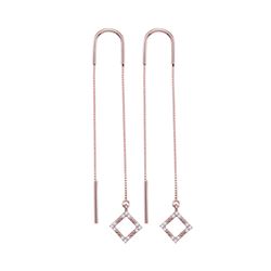 10kt Rose Gold Round Diamond Diagonal Square Dangle Threader Earrings 1/10 Cttw