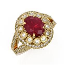 4.55 ctw Certified Ruby & Diamond Victorian Ring 14K Yellow Gold