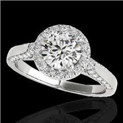 1.5 ctw Certified Diamond Solitaire Halo Ring 10k White Gold