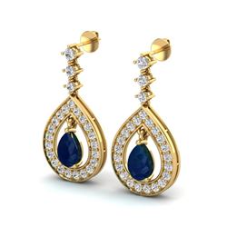 2.25 ctw Sapphire & Micro Pave VS/SI Diamond Earrings 14k Yellow Gold