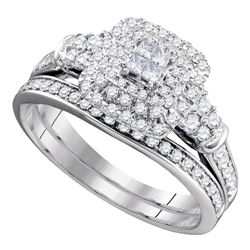 14kt White Gold Princess Diamond Bridal Wedding Engagement Ring Band Set 3/4 Cttw