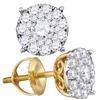 Image 1 : 14kt Yellow Gold Round Diamond Cluster Earrings 1.00 Cttw