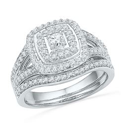 10kt White Gold Round Diamond Bridal Wedding Engagement Ring Band Set 5/8 Cttw
