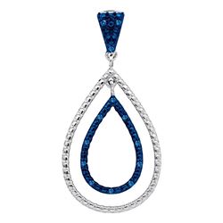 Sterling Silver Round Blue Color Enhanced Diamond Teardrop Pendant 1/10 Cttw