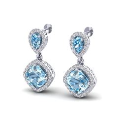 7 ctw Sky Blue Topaz & Micro VS/SI Diamond Earrings 10k White Gold