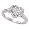 Image 1 : 14kt White Gold Princess Round Diamond Heart Cluster Ring 1/2 Cttw