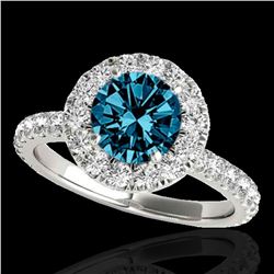 2 ctw SI Certified Fancy Blue Diamond Solitaire Halo Ring 10k White Gold