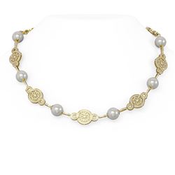 7 ctw Diamond & Pearl Necklace 18K Yellow Gold