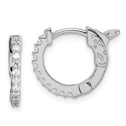 14k White Gold Cubic Zirconia Hinged Hoop Earrings - 50 mm
