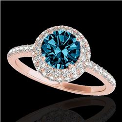 1.6 ctw SI Certified Fancy Blue Diamond Solitaire Halo Ring 10k Rose Gold