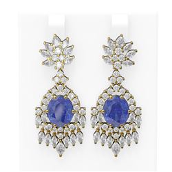 16.02 ctw Tanzanite & Diamond Earrings 18K Yellow Gold