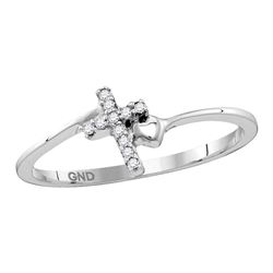 Sterling Silver Round Diamond Delicate Slender Cross Religious Ring 1/20 Cttw