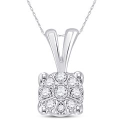10kt White Gold Round Diamond Cluster Pendant 1/10 Cttw