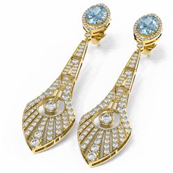 8.45 ctw Aquamarine & Diamond Earrings 18K Yellow Gold