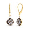 Image 1 : 10kt Yellow Gold Round Brown Diamond Square Dangle Earrings 1/2 Cttw