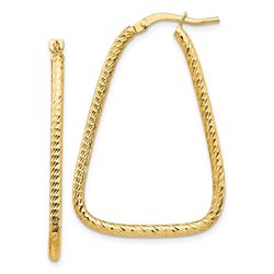 14k Yellow Gold Diamond-cut Twisted Triangle Hoop Earrings