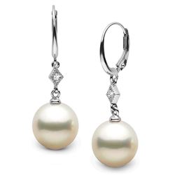 Elite Collection White Freshwater Pearl and Diamond Aerie Dangle Earrings