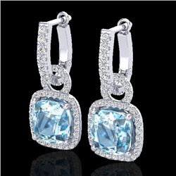 7 ctw Sky Blue Topaz & Micro Pave VS/SI Diamond Earrings 18k White Gold