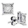 Image 1 : Sterling Silver Round Diamond Solitaire Square Stud Earrings 1/20 Cttw