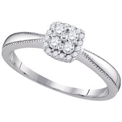 10kt White Gold Round Diamond Square Halo Cluster Ring 1/5 Cttw