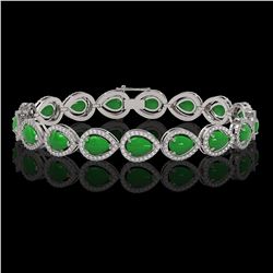 13.19 ctw Jade & Diamond Micro Pave Halo Bracelet 10k White Gold