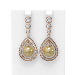 3.8 ctw Diamond & Pearl Earrings 18K Rose Gold