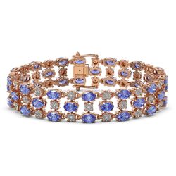 14.8 ctw Tanzanite & Diamond Row Bracelet 10K Rose Gold